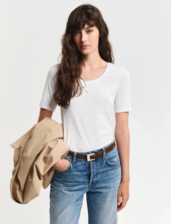 GANT Slim Cot/Ela Ss Scoop Neck Top - White - XL