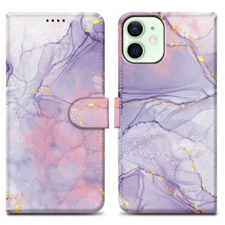Skal för Apple iPhone 12 MINI, Fodral i Marmor Rosa Lila Nr 5, Housse Fodral Skydd, Magnetisk Stängning, Plånbok[GKS]
