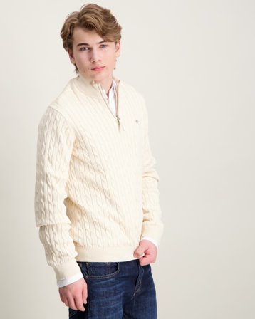 GANT Shield Cotton Cable Half Zip Sweater Cremefarvet Trøjer Dreng - Kids Brand Store