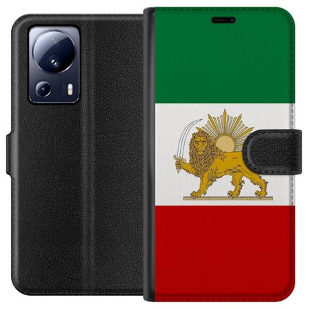 Yhteensopiva Lompakkokotelo Xiaomi 13 Lite Iranilainen kolmivärinen lippu, jossa kultaiset leijonat ja auringon symboli