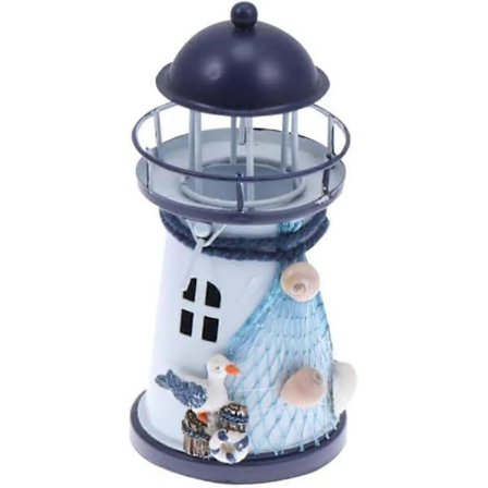 Middelhavs Ocean Fyrtårns Ornamenter Lys Lanterner Lysestage Fyrtårn Form Figurine Håndværk til Hjemmekontor Dekoration[D]
