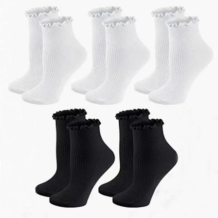 2sorte 3hvide;Størrelse:One Size-5 Par Dame Bomulds Sokker med Flæser og Pyntekanter i Sort og Hvid, Sjove og Moderne Ankelsokker til Hverdagsbrug