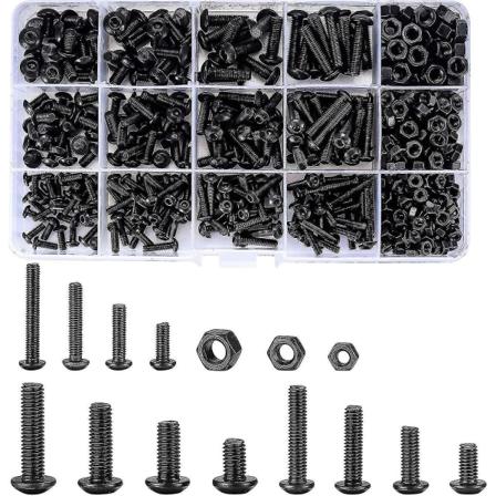 500-delt mutter- og boltsett Svart hode med sekskant 3-h