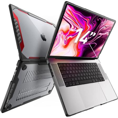 CASE Unicorn Beetle Series Skal för MacBook Pro 14 tum (2021 Release) A2442 M1 Pro / M1 Max, Dubbelskikts Hård Skal Prot Svart/Röd