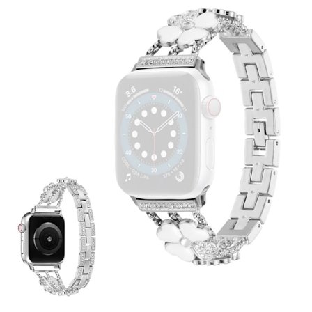 Apple Watch 40 mm klockarmband med strassdekor med fyra blad - Silver / Vit