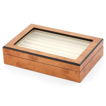 Coffret pour boutons de manchette en bois de pin clair et velours pour hommes - Boîtiers de rangement pour boutons de manchette