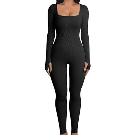 Yoga Fitness Bodysuit med trådet firkantet hals svart XL