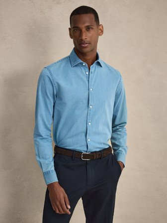 John Henric Men's Hellblaues Jeanshemd Slim Fit Size 40