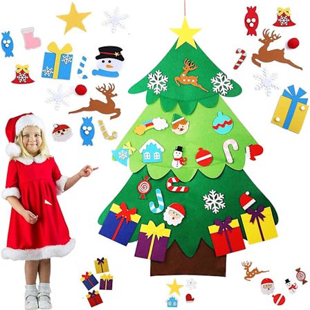 Filt Julgran - Diy Julgran Med Dekorationer För Barn Småbarn - Dörr Vägg Hängande Juldekorationer