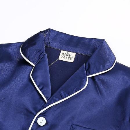 Satin Pyjamas Sæt til børn: Nattøj med knapper og shorts Navy Blue Suit for height 70 to 80cm