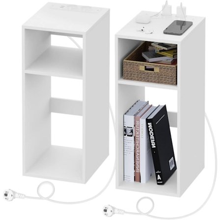 Rootz sengebord med strømskinne - Natbord - Ladestation - Opbevaringsplads - 25 cm x 60 cm x 30 cm