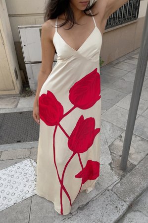 NA-KD Satin Tie Back Volume Dress - Balkjoler - Blomstret - EU 44