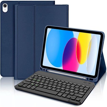 Tangentbordsskal - E.F.CONNECTION - iPad A16 (11") / iPad 10 2022 - PU-läder Marinblå - Bluetooth - AZERTY
