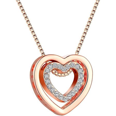 Halskæde til kvinder Hjertevedhæng Sølv Rosenguld Zirkonia Jeg elsker dig Smykke Gave Gave