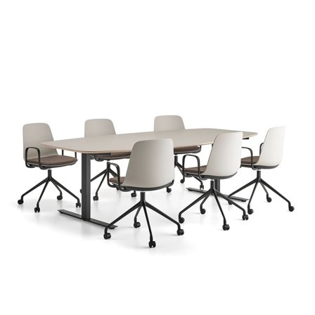 Møbelsæt NOVUS + LANGFORD, 1 bord og 6 grå/brune stole