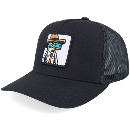 Kiddo Cap - Svart trucker Keps - Kids Lizard With Hat Patch Black Trucker @ Hatstore