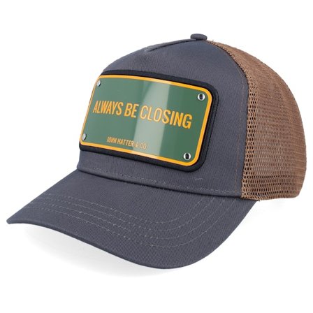 John Hatter & Co - Gris trucker Casquette - Always Be Closing Aluminium Plate Charcoal/Brown A-Frame Trucker @ Hatstore