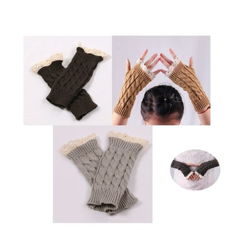 3 par handsker med blonde, lange, vintervarme, halvfinger, dame