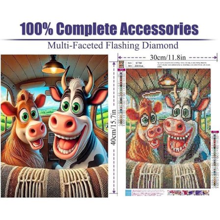 Ko 5D Diamantkunst - Landlig design, runde perler, full dekning, DIY veggdekorasjon 30x40 cm