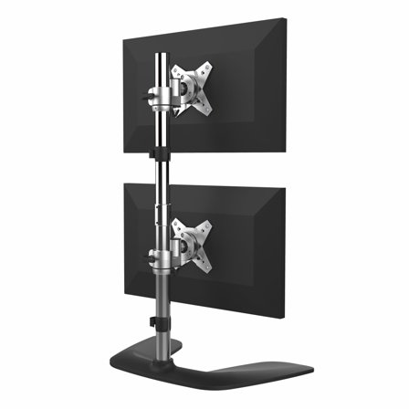 StarTech Vertical Dual Monitor Stand, Ergonomic Desktop Stacked Two Monitor Stand up to 27 inch VESA Mount Displays, Free Standing Universal Monitor