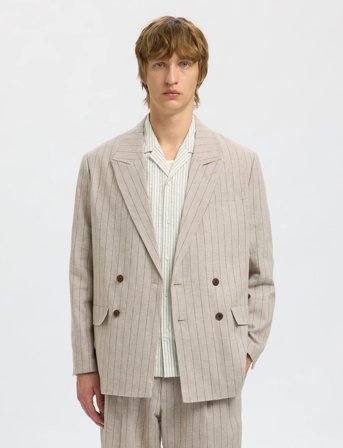 Selected Slhrelaxed-Malik Sun Pinstriped Db Blz - Beige - 54