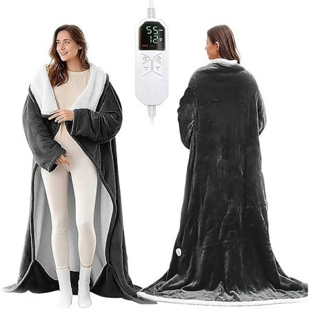 【CJY】Portable Heated Blanket with Sleeves and Foot Pockets - Electric Comfort Throw with 6 Temperature Settings. Unisex/Suitable for Family Use.