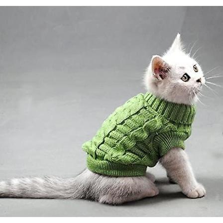 Genser til kjæledyrkatt, turtleneck genser til katt, myk og varm, grønn S (S, grønn)