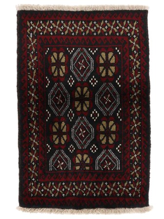 Noué À La Main Baloutche Tapis 62X91 De Laine Noir/Marron Petit
