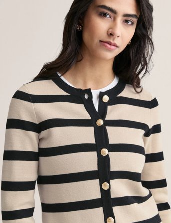 Newhouse Arly Striped Cardigan - Beige - XL