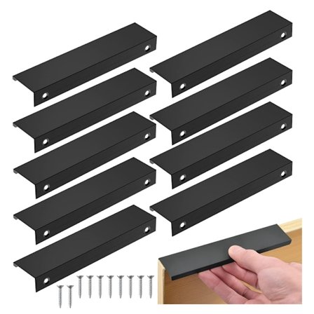 Svart kjøkkenhåndtak (96mm/Lang 120mm), 10 stk. usynlig senteravstand møbelhåndtak,