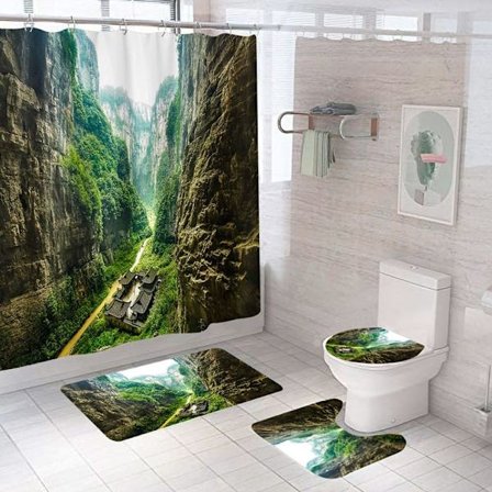 70x78 Vuoristomaisema Teal Suihkuverho Kylpyhuoneen Sarjoihin Vihreä Sumuinen