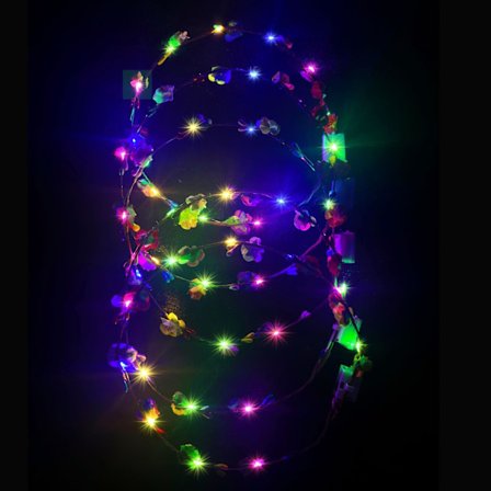 Set med 6 LED-pannband med kattöron, upplyst pannband med blomsterkrans, älvljus, hårkrans