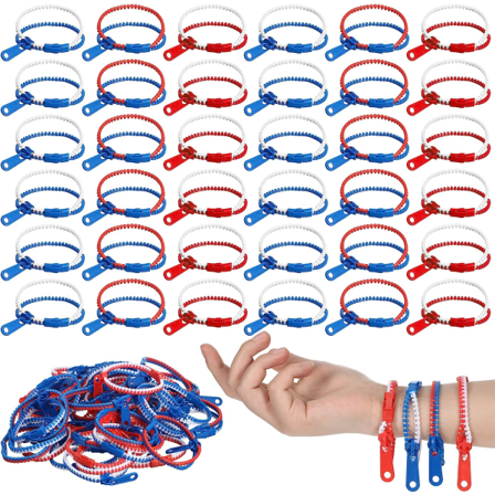 IC 72 st 4 juli Armband Patriotiska Fidget Leksaker Dragkedja Armband, Vänskap Fidget Armband Bulk, Röd Vit och Blå