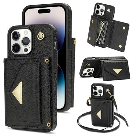 Pung Etui Kompatibel Med Iphone 15 Pro Max, Pu Læder Cover Med Crossbody Lanyard & Kortholder Kickstand Til Kvinder