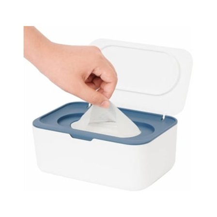 Dispenser våtservietter, gjenfyllbar holder for baby- og voksenvåtservietter, holder våtserviettene ferske, enhåndsbetjening. Blå Beijiyi