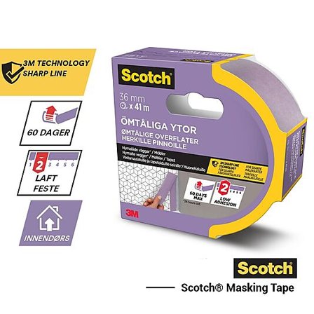 SCOTCH MASKERINGSTAPE 2080 36MMX41M LILLA FOR ØMFINTLIGE OVERFLATER