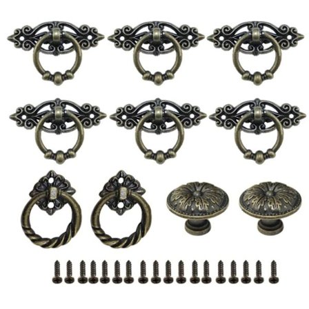 10 stk Vintage Trekkhåndtak Knott Skuff Ring med Skruer Antikk