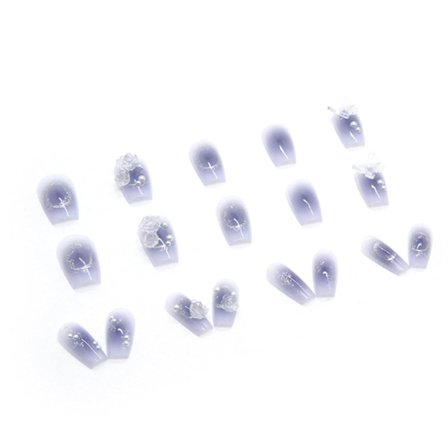 Påtrykningsnegle Lilla Medium Falske Negle Spidser Fuld Dækning Gradient Falske Kiste Sommerfugl Negle til Kvinder og Piger 24 stk