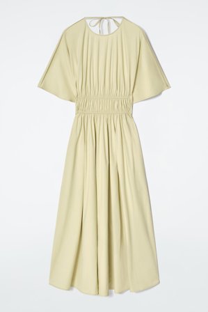 COS Women's Gathered Open-Back Midi Dress in Green
