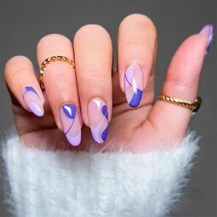 Fake Nagel Manikyr Patch Blå Och Lila Färg Matchning24st