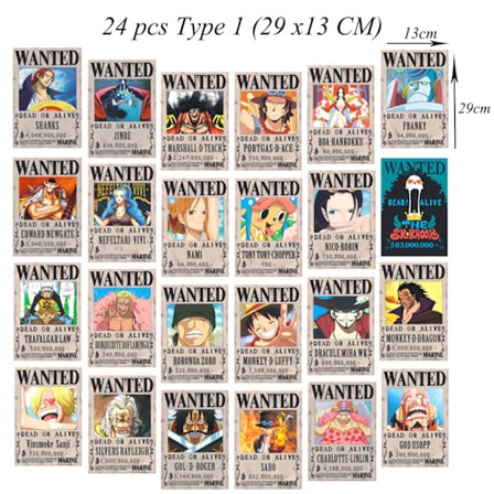 24 stk Anime Poster One Piece Type 1 (29 x13 CM) Type 1 (29 x13 CM)