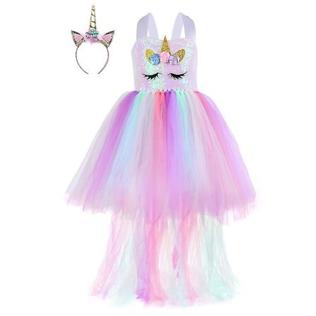 Paljett Enhörningsklänning Kompatibel med Flickor 1 Till 8 år Med Pannband Present