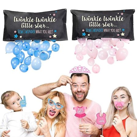 Baby Gender Reveal Party Supplies Återanvändbara Baby födelsedagsfest rekvisita Han eller hon Svart ballongväska Baby Shower Gender Reveal Party