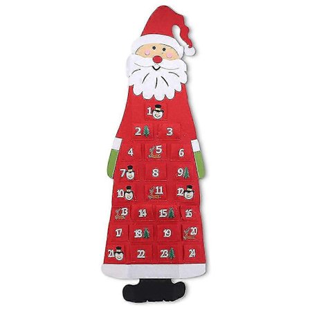 Julekalender, Filt Julenisse Adventskalender med 24 Lommer, For Juledekorasjonsgave