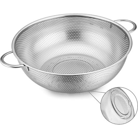 Rustfrit stålsil, 22 cm, metalkøkkensil med håndtag, mikroperforeret si til rengøring og dræning af grøntsager/frugt, tåler opvaskemaskine