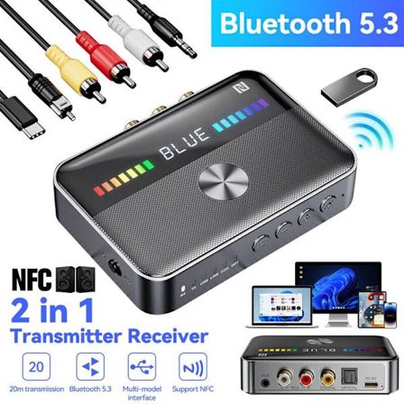 2-i-1 Bluetooth 5.3 Sender/Modtager NFC HiFi Stereo Lydadapter AUX