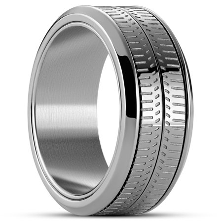 Tigris | 9 mm Silver-tone Textured Moving Ring for Men - Steel rings