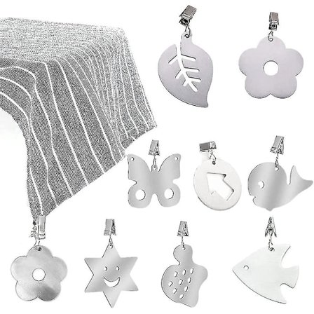 Dukvektsett, 8 stk. Dukvekter i rustfritt stål, Dukvekt med klips, Rustfritt stål Dukvekt