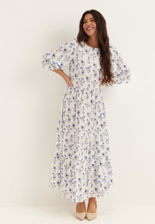 BUBBLEROOM - Butterfly Sleeve Maxi Dress - White/Floral