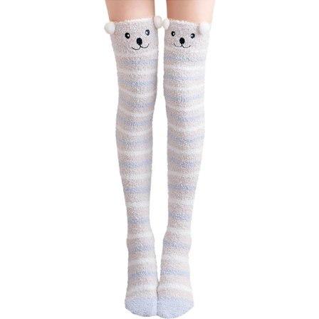 1 par gråstribede knæstrømper i koralfleece til kvinder - vinterstrømper